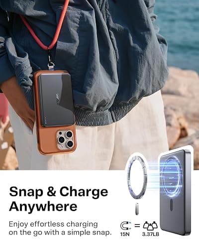 TORRAS MiniMag Power Bank,Ultra-Slim 10,000mAh Magnetic Wireless Portable Charger, 22.5W Fast Charging iPhone Air Magnetic Battery Pack Designed for iPhone 17 Pro Max/17 Pro/Air/16/15/14/13/12, Gray thumbnail 4