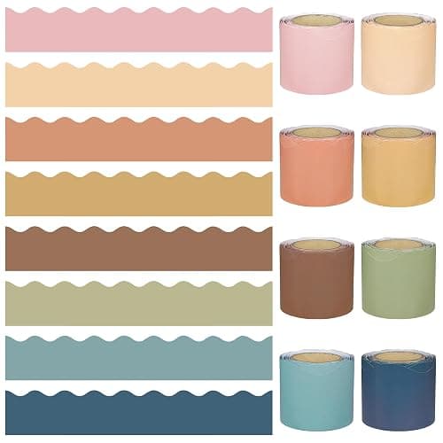 262Ft Boho Bulletin Board Borders Colorful Scalloped Bulletin Board Decorations Boho Classroom Border Trim for Classroom School Home Office Chalkboard Wall Decor, 8 Rolls - Image 1