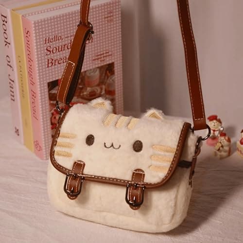 FunFink Cute Kawaii Cat Purse Plush Mini Crossbody Bag for Women, Soft Adjustable Shoulder Handbag for Cat Lovers, Novelty Gift for Christmas Valentine's Birthday (7.8x6.7x2 Inch) thumbnail 9