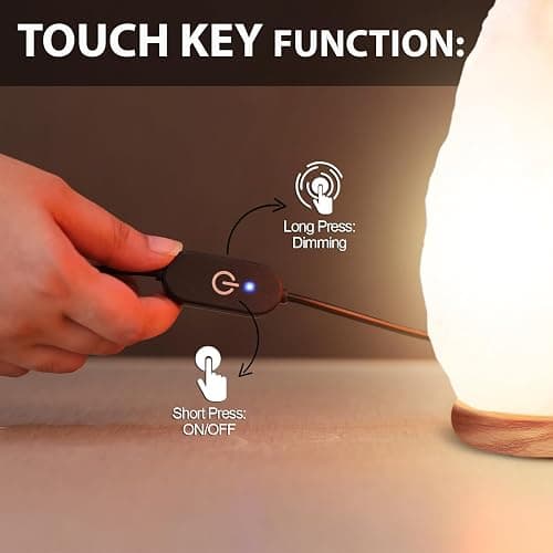 Himalayan Glow White Salt Crystal Lamp, Natural Salt Night Light, Hand Crafted Salt Lamps with Neem Wooden Base, Salts Lamp Bulb,(ETL Certified) Touch Dimmer Switch | 5-7 LBS thumbnail 5