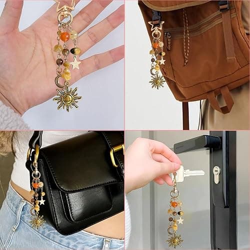 IPEWOEF 1Pcs Sun and Moon Keychain Star Keychains for Women Colorful Star Key Chain y2k Sunshine Keychain Beads Gemstone Aesthetic Bag Charms Key Chains Women Cute Purse Charms for Handbags thumbnail 5