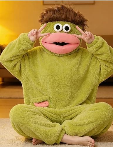 Brrioe Funny Big Mouth Monster Onesie Pajamas with Large Comb – Oversized Plush Fleece Hooded One Piece for Sleep & Party thumbnail 4
