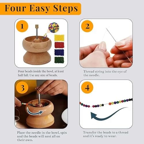 Shop LC Seed Bead Spinner for Jewelry Making Kit Clay Bead Spinner with Big Eye Beading Needle & 3mtr Wire - Necklace Bracelet Maker Wooden Birthday Christmas Gifts - Pinewood thumbnail 3