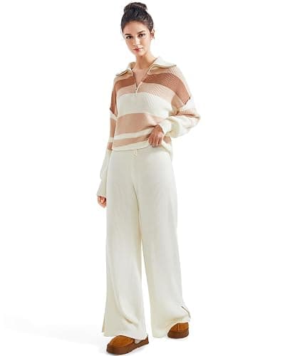 SUUKSESS Women 2 Piece Lounge Sets Oversized Quarter Zip Pullover Wide Leg Pants thumbnail 4