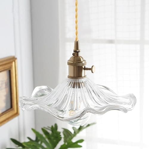 S-Cevada Pendelleuchte mit Glas Lotusblatt Lampenschirm, Industrial Vintage E27 Decken Hängelampe, Bauernhaus Esszimmer Kücheninsel Kronleuchter (Transparent) thumbnail 4