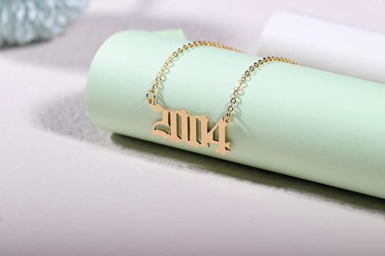 Aimber Birth Year Necklace 18K Gold Plated Birth Year Number Pendant Necklace Stainless Steel Birthday Year Necklace for Women,1970-2024 thumbnail 4