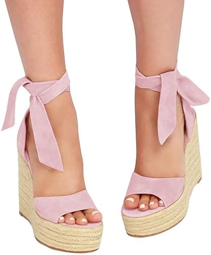 SERAIH Womens Lace up Espadrilles Platform Wedges Sandals Heels Tie Ankle Strap Summer Dress Shoes thumbnail 2