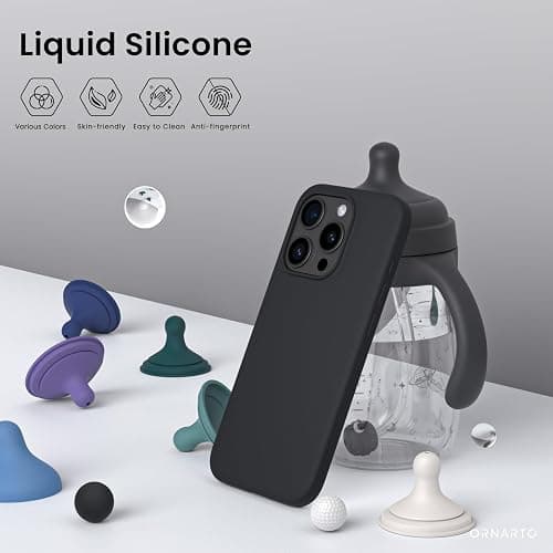 ORNARTO Compatible with iPhone 15 Pro Max Case 6.7", Slim Liquid Silicone 3 Layers Soft Gel Rubber Shockproof Protective Phone Case with Anti-Scratch Microfiber Lining-Black thumbnail 3