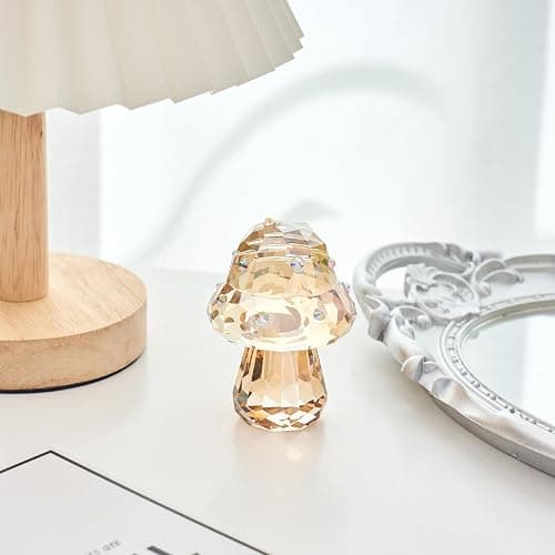 RONG KRISTO Crystal Mushroom Figurine,Glass Vegetable Kitchen Decor, Cute Mushroom Art Glass Office Desk Home Decoration, Handmade Collectible Gift for Bestfriend (Champagne Color) thumbnail 2