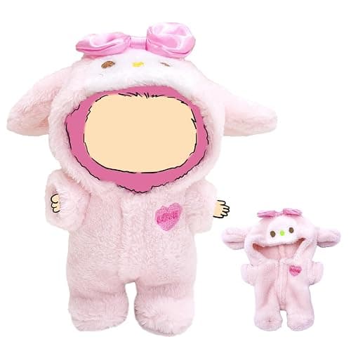 WEIRAN 17cm Doll Clothes, Outfits for Clothes Set, Dolls Keychain Accessories, Faking Animal Style Outfit Jumpsuit (Bunny Pink) - Bunny Pink - Image 1