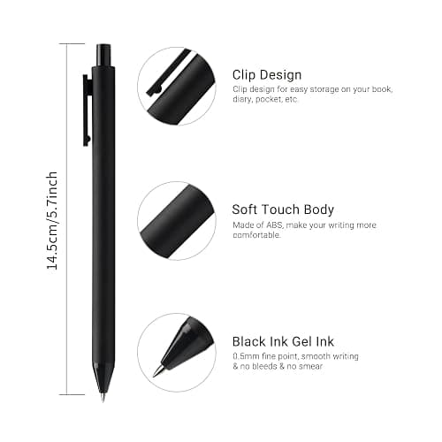 Kaco Gel Pens, 0.5 mm Fine Point, Black Ink 10 Count, Quick Dry Smooth Writing, Aesthetic Office Supplies Refillable Retractable thumbnail 3