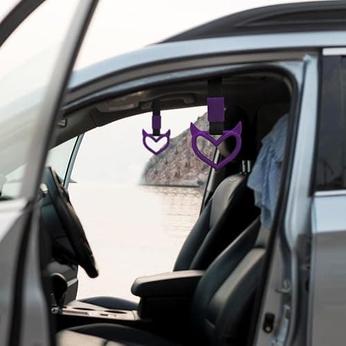 JUYQZ 2 Pcs Devil Heart Shaped Car Handle Strap – Drift Charm Rear Bumper Warning Ring Decor for Car Interior Exterior, Subway Bus Handle Accessory, Cute Heart Car Decor Gift for Drivers (Purple) thumbnail 7