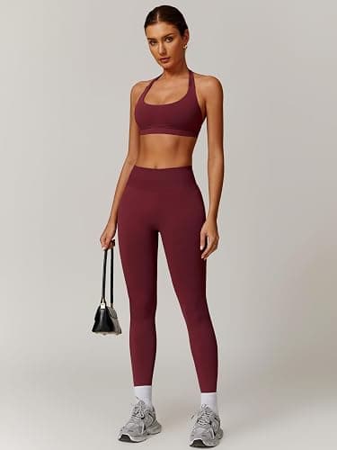 ABOCIW Workout Sets for Women Seamless Scunch Butt Lifting Impact Leggings Halter Sports Bra 2 Piece Gym Outfits thumbnail 4