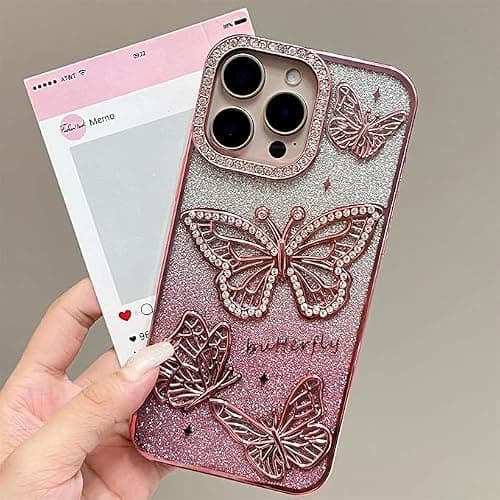 QKD for iPhone 14, Cute 3D Butterfly Glitter Case 6.1" – Plated Slim Protective Cover with Camera Protection, Drop-Resistant Bumper for Women & Girls (Silver) thumbnail 6