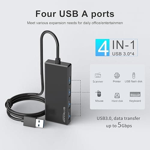 ANYPLUS USB Hub, Multiport USB Splitter Adapter, 2 ft Long Cable USB 3.0 Hub, USB Extender for Laptop, PC, iMac, Surface Pro, MacBook, Mac Pro, Flash Drive, XPS, Mouse, HDD thumbnail 6