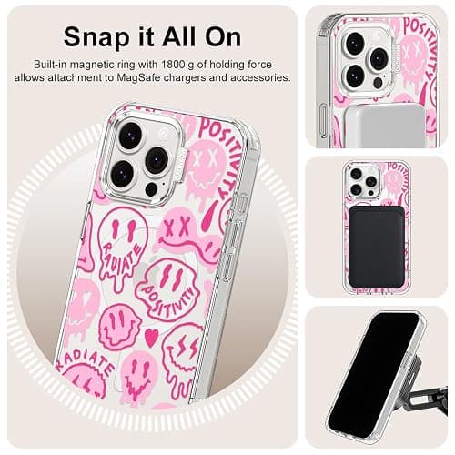 MOSNOVO Case for iPhone 15 Pro Max, [Compatible with Magsafe] [Buffertech 6.6ft Military-Grade Drop Protection] [Anti Peel Off Tech] Clear Phone Case Design - Pink Dripping Smiles thumbnail 6
