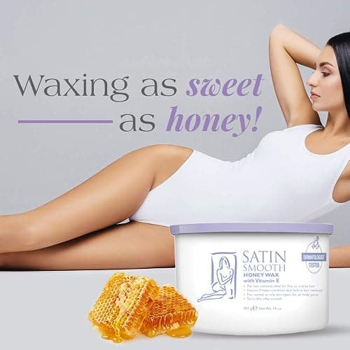Satin Smooth Honey Wax with Vitamin E, Hair Removal Wax for Sensitive Skin, Full Body Waxing, Ideal for Coarse and Medium Hair, 14oz thumbnail 2
