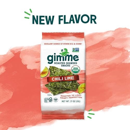 Gimme Seaweed Organic Premium Roasted Seaweed Snacks, Chili Lime, 6 Count, Keto, Vegan, Gluten-Free, Great Source of Omega3s and Iodine, Healthy On-The-Go Snack for Kids and Adults thumbnail 2