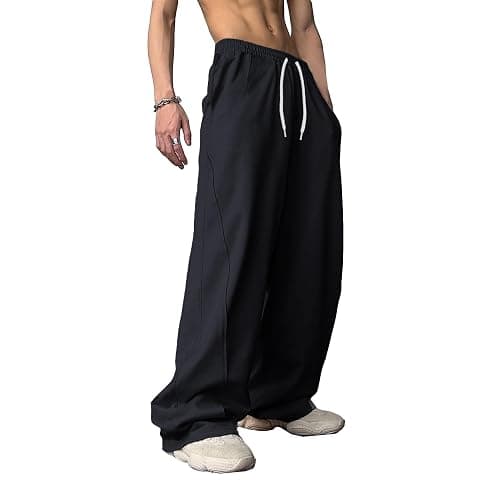 WZIKAI Men's Baggy Sweatpants Elastic Waist Drawstring Wide Leg Sweatpants Casual Loose Baggy Joggers with Pockets thumbnail 3