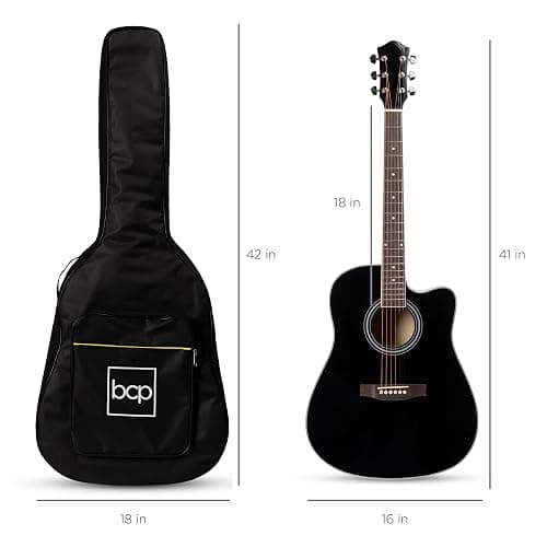 Best Choice Products 41in Beginner Acoustic Guitar Full Size All Wood Cutaway Guitar Starter Set w/Case, Strap, Capo, Strings, Picks - Black thumbnail 8