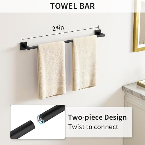 KLJKPA Black Bathroom Accessories Set, 24 inch Towel Racks for Bathroom, Stainless Steel Bathroom Hardware Set, Wall Mounted, 4-Piece thumbnail 3
