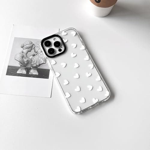 NITITOP Compatible with iPhone 14 Pro Case Cute Clear for Women Girls White Love Heart Pattern Ultra Slim with Bumper Protector Soft TPU Anti-Yellow Protective Cover - White Heart thumbnail 7