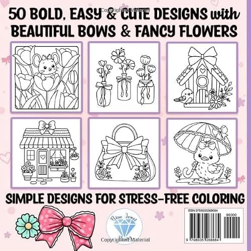 Bold and Easy Coloring Book: Simple Large Print Bows, Blossoms & Flowers for Adults, Women, Teens, Girls, Kids & Seniors for Relaxation thumbnail 2