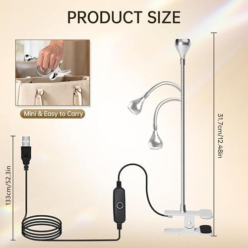 AORAEM U V Nail Lamp,Sliver 3W U V Light for Nails 35NM U V Gel X Nail Lamp with Gooseneck and Clamp for Gel Nail (AA-Silver) thumbnail 7