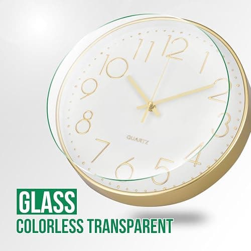 bakbrand Wall Clock 12 Inch Non-Ticking Silent Modern Simple Style Round Decor Clock Gold Stereoscopic Dial Quartz Wall Clocks for Home/Office/School/Living Room/Bedroom/Kitchen thumbnail 5
