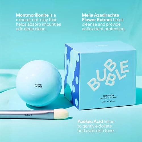 Bubble Skincare Come Clean Detoxifying Clay Mask - Mineral-Rich Face Mask with Azelaic Acid and Vitamin E to Gently Exfoliate and Protect Skin - Suitable for All Skin Types (45 ml) thumbnail 5