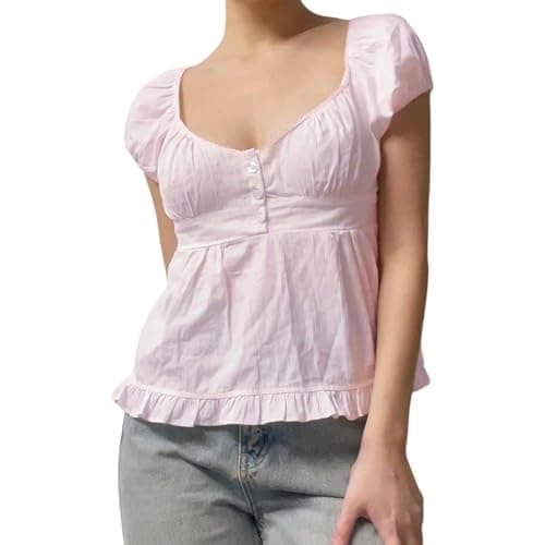 Women Fairy Grunge Y2K Shirts Summer Short Sleeve Lace Patchwork Tee Tops Vinatge E-Girls Aesthetic Clothes thumbnail 2