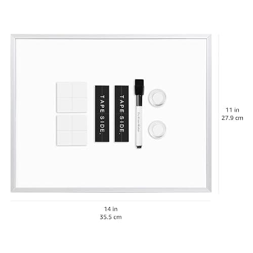 Amazon Basics Small Dry Erase Whiteboard, Magnetic Whiteboard with Marker and Magnets, 27.94 cm x 35.56 cm, Aluminum Frame thumbnail 3