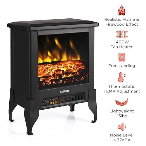 TURBRO Suburbs TS17 Compact Electric Fireplace Stove, 18” Freestanding Stove Heater with Realistic Flame - CSA Certified - Overheating Safety Protection - for Small Spaces - 1400W thumbnail 4