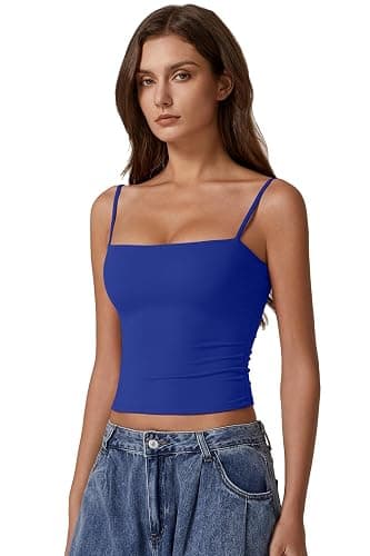 QINSEN Women's Double Lined Basic Tank Top Adjustable Spaghetti Straps Sleeveless Camisole Shirts thumbnail 3