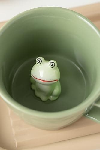 DIHOclub Frog Coffee Cup Hidden 3D Animal Inside Mug,Garden series Handmade Figurine Mugs 12OZ(Green) thumbnail 3