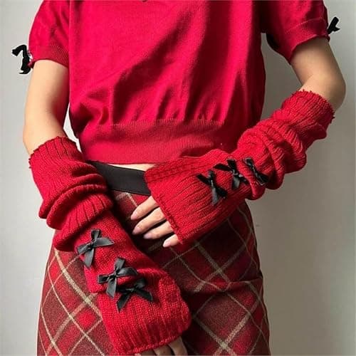 SimplCharm Women's Cute Y2K Arm Warmers Kawaii Knitted Arm Sleeve Gothic Punk Style Fingerless Sleeve for Women thumbnail 6