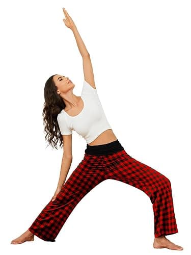 Gracyoga Women's Comfy Pajama Pants Wide Leg Lounge Palazzo Yoga Pants Stretch Casual Floral Print Fold Waist Pants thumbnail 5