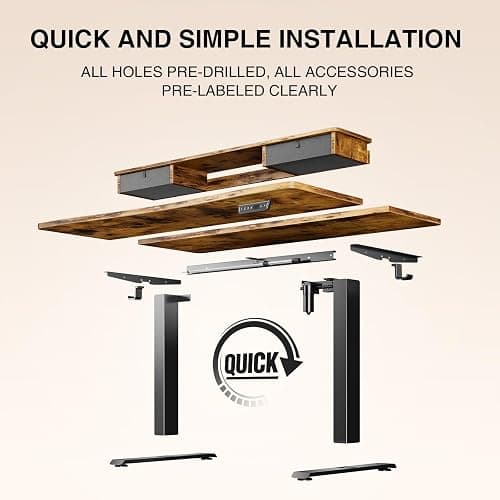 Veken 47.2"×27.6" Standing Desk with Storage Drawers, Adjustable Height Computer Table with Monitor Shelf, Home Office Desk for Study, Gaming, Workstation, Brown thumbnail 5