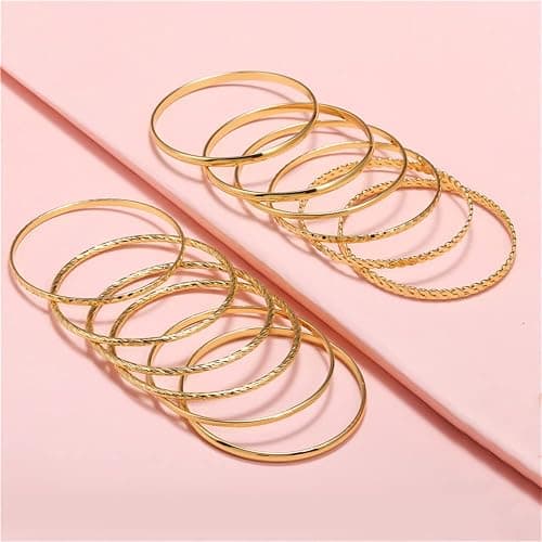 RINTOLER 16Pcs Gold Bangle Bracelets for Women - Multi Layer Stackable Textured Bracelets Boho Jewelrys Set. thumbnail 6