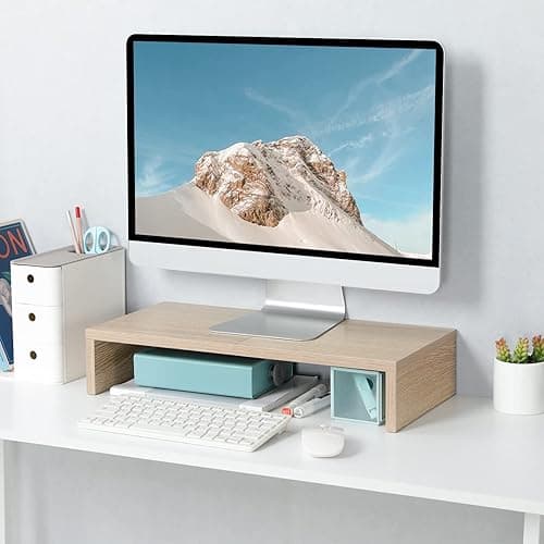 TEAMIX 20 Inch Wood Monitor Stand Riser, Wooden Desktop Stand for PC/TV/Laptop/Printer, Cozy Monitor Riser with Storage, Computer Stand Space-Saving thumbnail 3