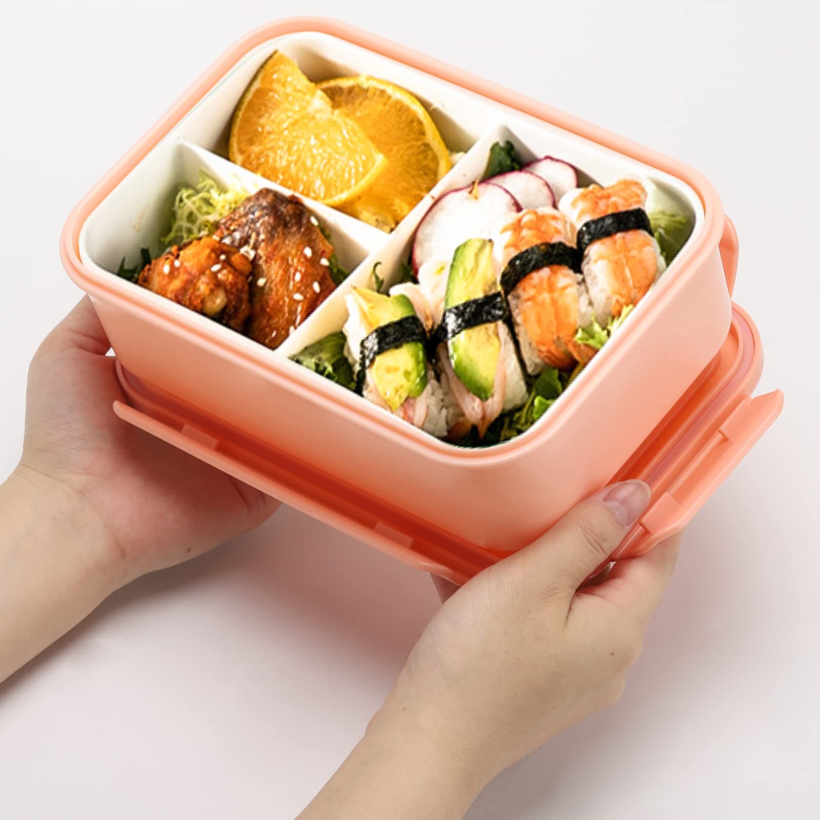 Bento Boxes for Adults and Kids, 1100 ML Lunch Box with 3 Compartment and Utensil Set, Leakproof Lunchbox Food Container for Dinning out, Work, School, Picnic - Pink thumbnail 3