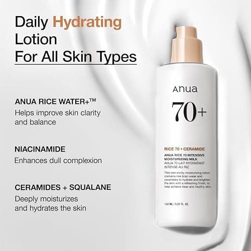 ANUA Rice 70 Intensive Moisturizing Milk, Lotion for Deep Hydration and Nourishing, Glowy Glass Skin, Rice Water, Niacinamide, Ceramides, Lightweight, Korean Skincare, 150ml/ 5.07 fl.oz. thumbnail 3