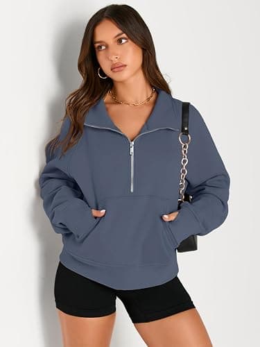 AUTOMET Womens Sweatshirts Half Zip Cropped Pullover Fleece Quarter Zipper Hoodies 2025 Fall Fashion Outfits Clothes thumbnail 3