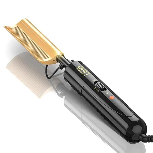 DAN Technology Curved Ceramic Hair Straightener and Heat Press Comb, 450°F Dual Voltage for Natural Black Hair, Portable for Travel & Home | *Dual voltage *Ceramic Technology *30sec Fast heating *High and low switch *360 Swivel Cord *Anti-scald bracket - Image 1