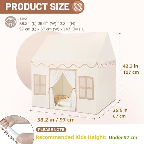 Senodeer Kids Play Tent Indoor: with Mat, Tassel Garland - Girl Tent Indoor Playhouse for Kids Toys for Boy Girl Birthday Gift thumbnail 2