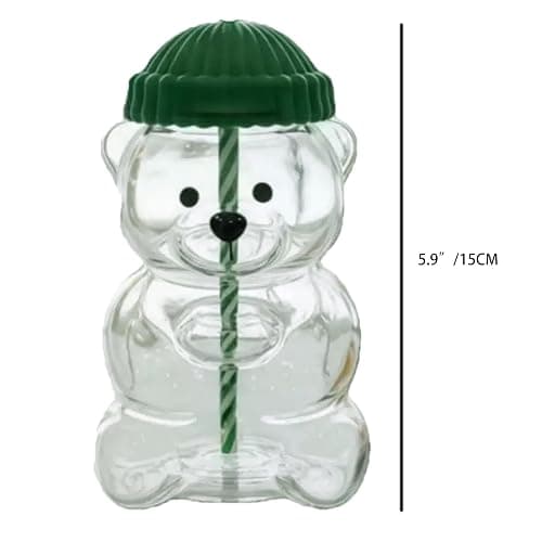 REEDQW New 20 ozCute Bear Sucker Cup with Lid Straw Glass, Glass Bear Cup, Bear Straw Cup, Coffee, Beer, Red Wine, Cocktail Beverages Glass Utensils, Friend Gift (yellow) thumbnail 3