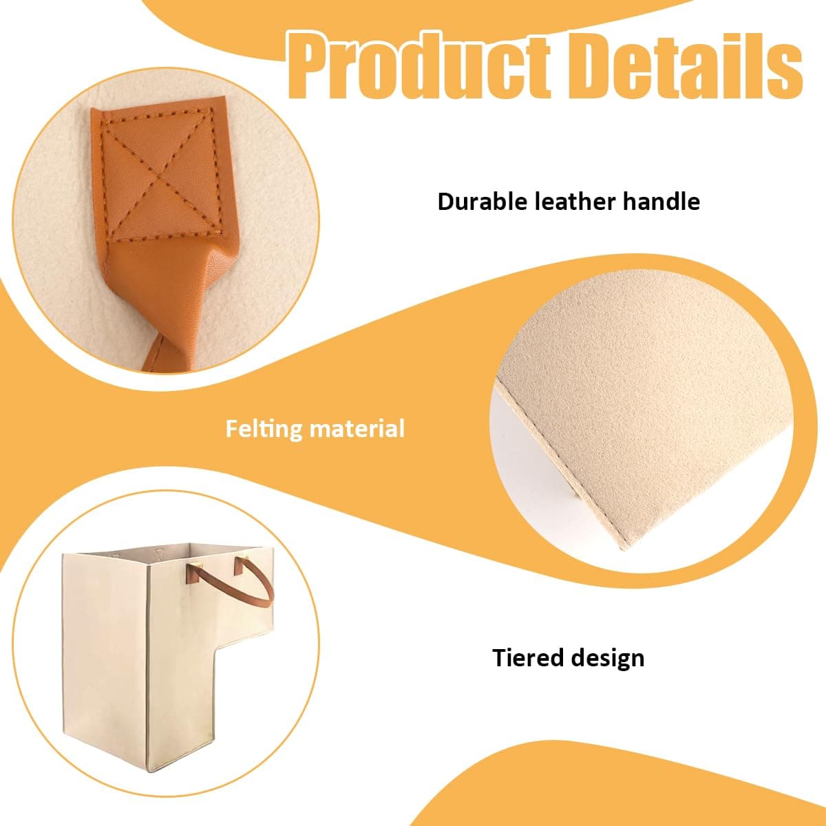 Stair Basket, Stair Basket, Stair Basket, Felt L Shape, Folding Stair Organiser Basket, Stair Baskets with Handles, Large Felt Stair Baskets for Laundry, Toys, Household Goo thumbnail 3