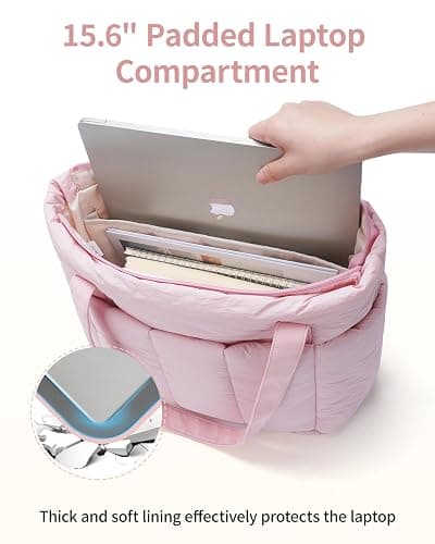 Narwey Puffer Tote Bag for Women Work with Laptop Compartment, Puffy Quilted Work Tote Bags for Travel Carry on Teacher Nurse thumbnail 3
