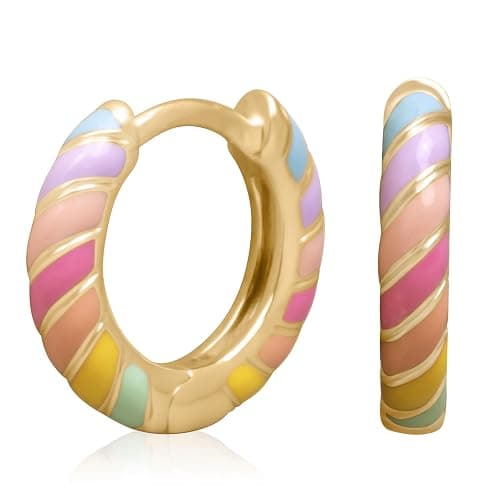 14K Gold Plated Sterling Silver Enamel Color Huggie Hoop Earrings for Women – Wide Range of Vibrant Color Options Available thumbnail 3