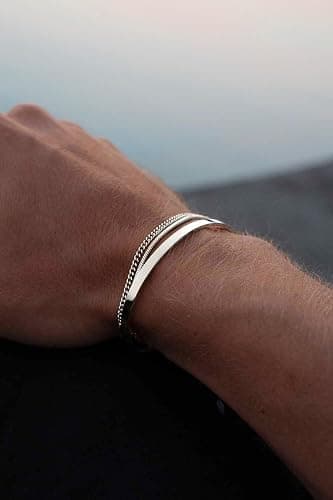 HEVOCY Stacked Bracelets for Men Women: 3 Pcs Bracelet Set Cuff Bangle/Cuban Link/Snake Chain Adjustable Layered Bracelet Stainless Steel Bracelets for Mens Jewelry Gifts for Him thumbnail 4